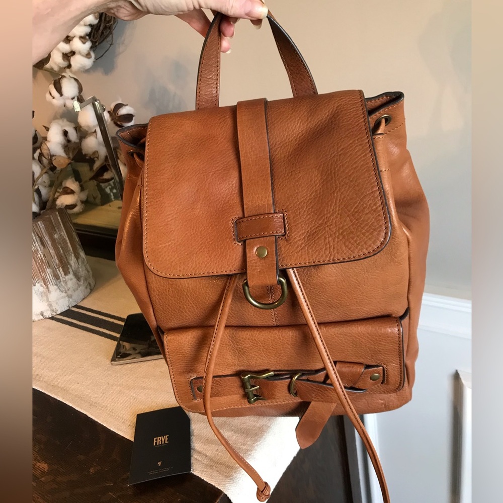Frye Leather Kayla Knotted Backpack Cognac Nutmeg Brown Retail $458 - Picture 4 of 15